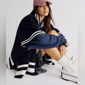 Free People Pep Rally Stripe Poncho Sweater Jacket